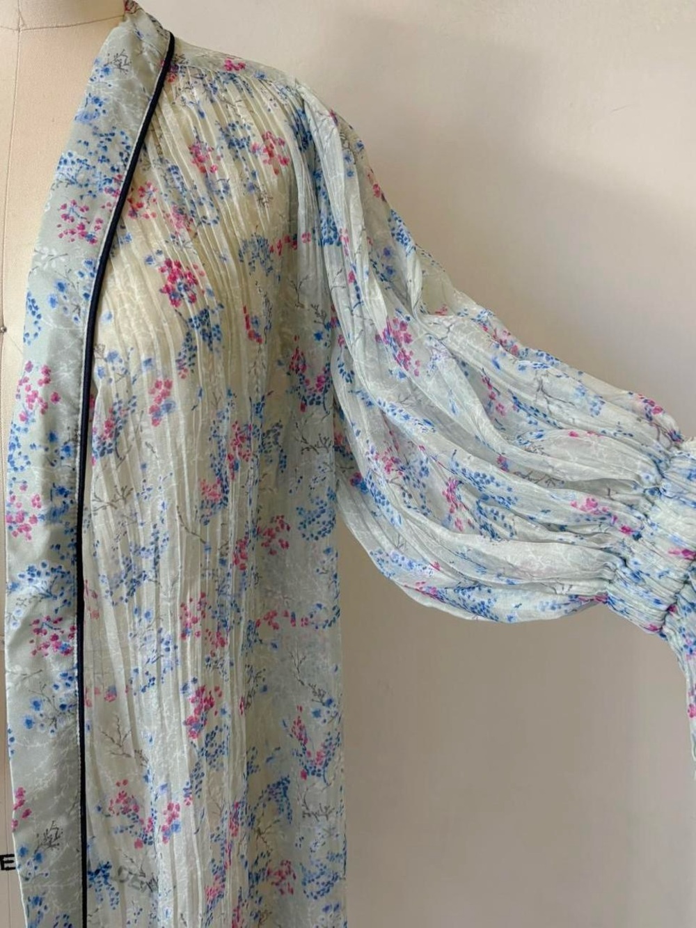 Sheer Floral Long Robe - Blue & Pink - Picture 2 of 6